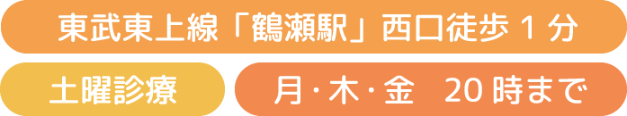 東武東上線「鶴瀬駅」西口徒歩1分 土曜診療 月・木・金 20時まで